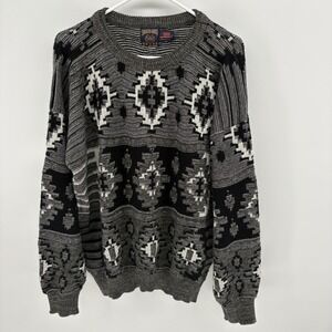 Vintage Sweater House Aztec Western Print Sweater Gray & Black 100% Acrylic XL
